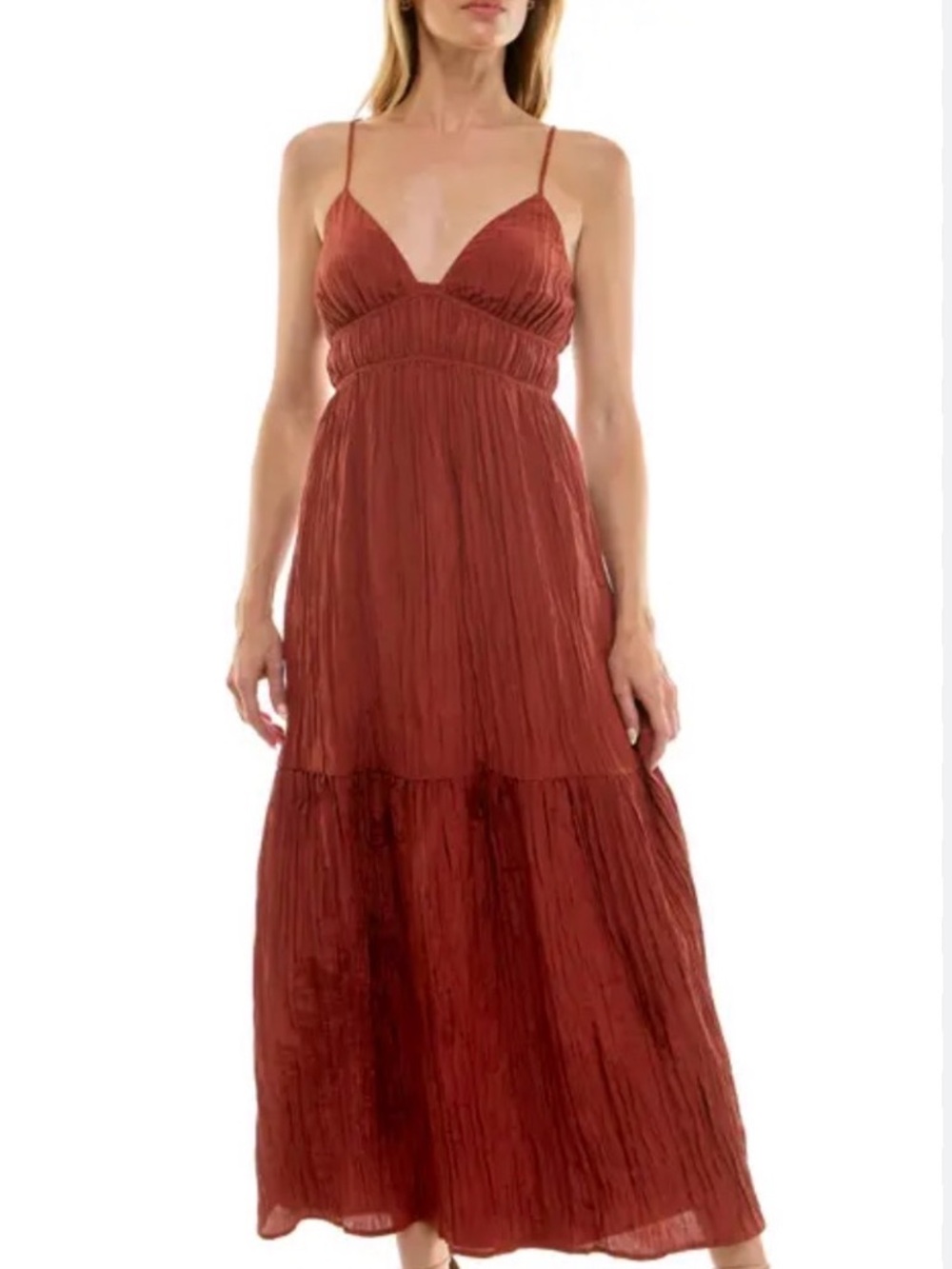 Socialite Rust-Red Spaghetti Strap Maxi Dress